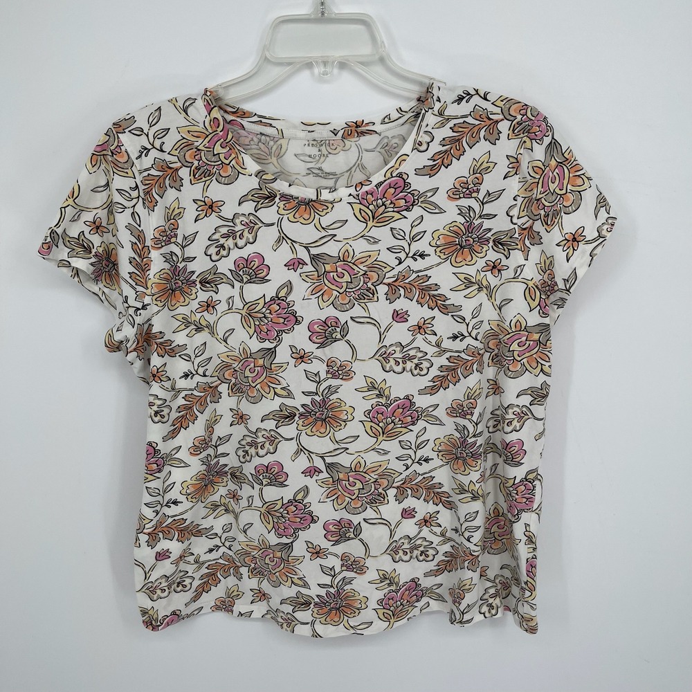 Preswick & Moore Women's White Floral Short Sleeve Pullover T-Shirt Size XL